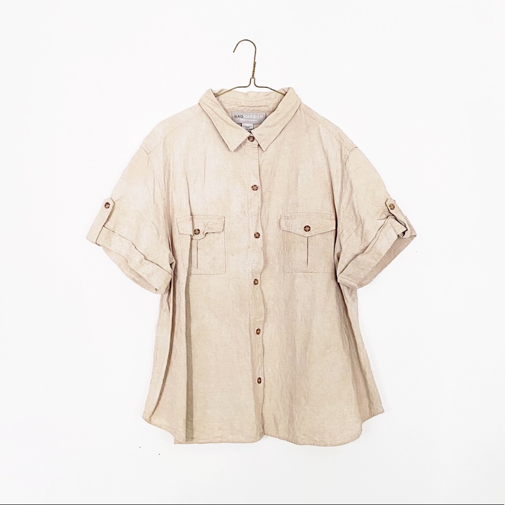 Vintage Beige Button-Down Shirt with Pockets